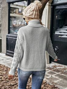 EMERY ROSE Jersey de cuello alto de punto de cable de unicolor, jersey informal, manga larga, jersey de punto para otoño e invierno - Gris - Ver 2