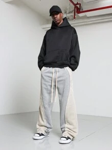 SUMWON Cozy Loose Fit Two Tone Athletic Sweatpants Winter Loungewear Pants With Drawstring Casual Bottom Streetwear Fall Collection Workout Jogger - Grey - View 2