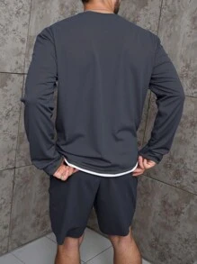 Manfinity Dauomo Conjunto de 2 piezas de sudadera y shorts de unicolor para hombre, para primavera/otoño