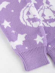 PUNK 趣味万圣节南瓜图案圆领落肩长袖休闲毛衣，女士针织套头衫，秋冬款 - 彩色 - 查看 5