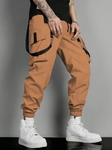 Manfinity Roghcode 男士休闲抽绳腰工装裤，时尚百搭，适合秋季日常穿着