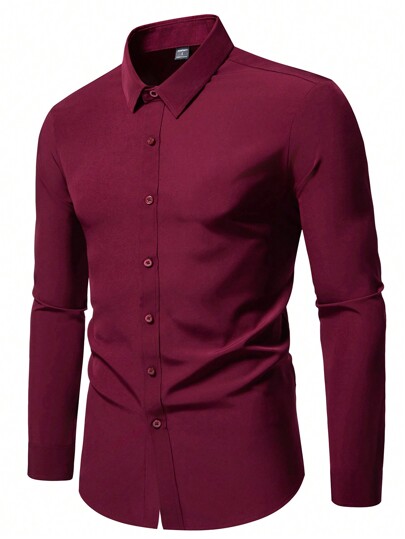 Calvornis Herren Einfarbiges Langarm Lässig Hemd mit Knopfleiste, Herbst