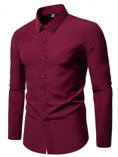 Calvornis 男士纯色前扣长袖休闲上衣，秋季