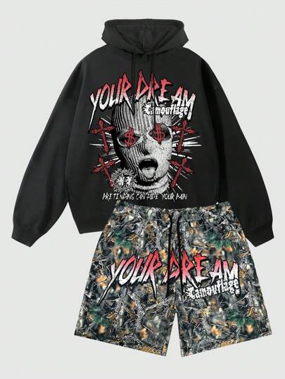 Street Life Completo da uomo di felpa e pantaloncini con stampa ritratto retrò