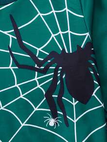 2 件套男童休闲蜘蛛印花运动衫和裤子套装，长袖 - 軍綠色 - 查看 3