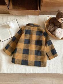 Blossori 年轻女孩秋冬法式优雅简约棕色格子泰迪羊毛翻领长袖中长外套 - 彩色 - 查看 2