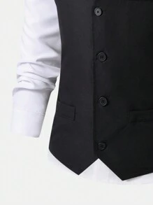 Teenage Boys 3pcs Outfit Set: White Shirt, Vest & Casual Pants, Elegant And Fashionable For Parties, Office, Weddings, Events, Formal Occasions In Autumn & Winter