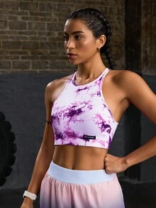 SHEIN Áo ba lỗ thể thao mùa hè in họa tiết tie-dye - Màu tím - Xem 3