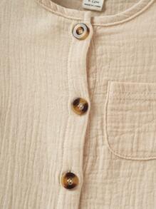 Souflis Souflis Baby Boy Simple And Comfortable White Crepe Romper, Spring/Summer - Khaki - View 6