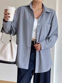 DAZY Women's Plain Regular Collar Oversized Corduroy Thick Casual Shirt