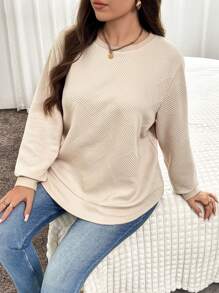 SHEIN LUNE Plus Size Casual Effen Kleur Dropped Shoulder Losse Sweatshirt, Lente/Herfst