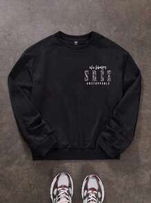 Manfinity VCAY Men's Loose Knitted Crew Neck Pullover Sweatshirt, For Fall Winter - Black - View 4