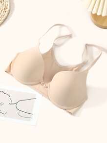 Comfortable Padded U-Shaped Back Front Closure Women Bra - Apricot - View 4