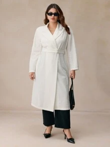 Elaquor Casaco Longo de Moda Casual Plus Size para Mulheres, Quente para Outono/Inverno - Damasco - Visão 6