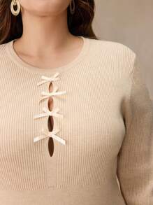 Elaquor Plus Size Casual Hollow-Out Bowknot Knitted Figure-Flattering Dress