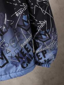 SHEIN Teenage Boys' Digital Print Hooded Fleece Windbreaker Jacket