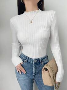 Chiquease Women's Solid Color Stand Collar Long Sleeve Casual Sweater, Autumn & Winter, Knit Pullover Fall - Multicolor - View 7