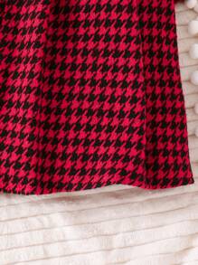 Teenage Girls Elegant Long Sleeve Woven Tweed Jacket Coat + Minimalist Woven Houndstooth Elastic Waist Skirt Set, Autumn/Winter