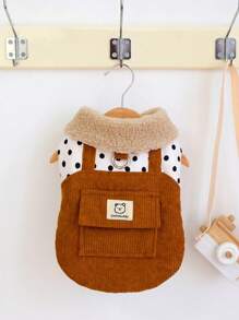 PETSIN 1 件 2 合 1 可爱保暖内衬保暖牵引带宠物夹克 适合秋冬季 - 棕色 - 查看 2