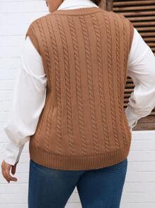 EMERY ROSE Damen Pullover-Weste Einfarbig mit V-Ausschnitt, in Große Größen, strickstil, lässig, für Herbst und Winter - Kamelfarben - Übersicht 2