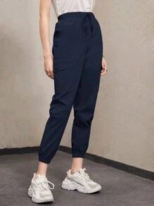 Mulvari Women's Casual Solid Color Drawstring Cargo Pants