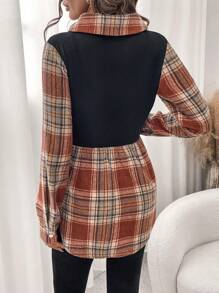 SHEIN Clasi Women Orange Plaid Patchwork Casual Long Sleeve Top - Orange - View 4