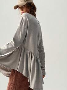 Bohemela 休闲纯色 V 领长袖宽松女式套头 T 恤 - 淺灰色 - 查看 8