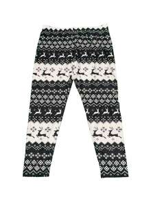 Plus Christmas Cartoon Printed Leggings - Black - View 4