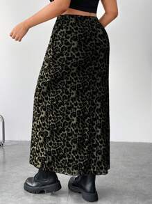 SHEIN EZwear 大码女式豹纹网纱裙 - 軍綠色 - 查看 2