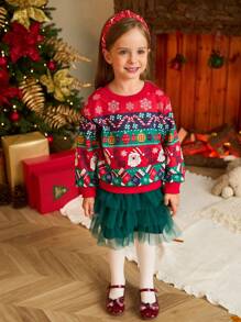 Set de 3 sudaderas navideñas para niñas jóvenes, sudaderas con cuello redondo de manga larga forradas térmicamente de color rojo con patrones clásicos navideños de color rojo y verde, diseños de copos de nieve, renos, osos de peluche lindos y árbol de Navidad, adecuado para uso casual en Navidad e invierno - Multicolor - Ver 9