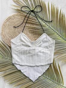 Soleia 1 pièce Débardeur blanc tricoté à encolure ras-du-cou pour femme, pour les vacances