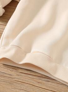 SHEIN Leap Crew Valentine's Day Cute Letter "I ❤My Mom", Baby Girl Soft Knitted Loose Fit Crew Neck Pullover Sweatshirt - Apricot - View 5