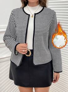 SHEIN Clasi Plus Size Dames Pied-de-poule Gewatteerde Jas, Geschikt Voor Lerarenkleding In De Herfst En Winter
