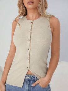 Easelle 1pc Women's Solid Color Sleeveless Knit Vest - Apricot - View 6