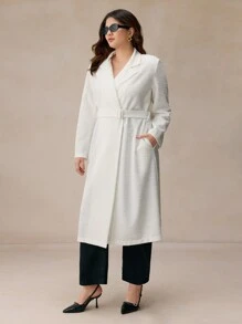 Elaquor Casaco Longo de Moda Casual Plus Size para Mulheres, Quente para Outono/Inverno - Damasco - Visão 4