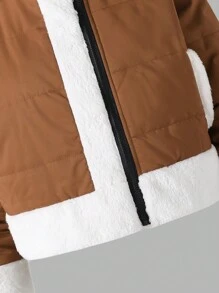Abrigo acolchado casual estilo corto para adolescentes niñas - Caqui - Ver 3