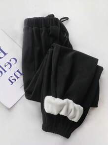 Chiquease Pantalones casuales cálidos con puños elásticos y forro térmico para mujer