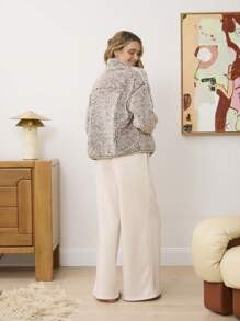 Aralina Super Cosy Teddy Fleece With Fashion Contrast Stripe Zip Thru Jacket