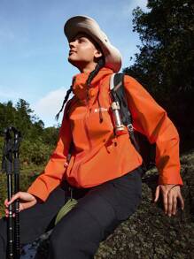 In My Nature 女士字母刺绣抽绳连帽户外夹克 - 橘色 - 查看 6