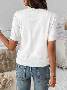SHEIN LUNE Autumn 3D Floral White Short Sleeve Pullover Sweater For Women - White - View 2
