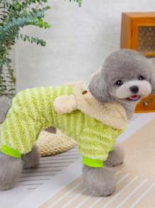 PETSIN Green Striped Bear Decor Warm Fleece Pet Pants, Suitable For Autumn & Winter - Green - View 3
