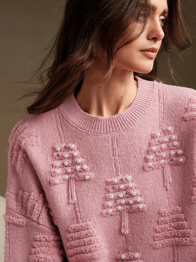 Women's Elegant Fashion Pink Chic Pullover Sweater, Knit Pullover Fall Winter