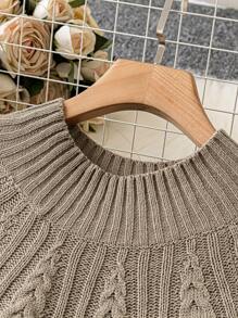 EMERY ROSE Plus Size Solid Color Round Neck Pullover Sweater With Long Sleeves, For Winter Knit Pullover Fall Sweater - Khaki - View 5