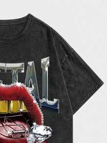 ROMWE MEN Street Life 男士嘴唇和字母印花短袖 T 恤适合春夏季、学校