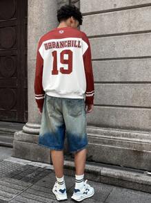 Manfinity VCAY 年轻男士休闲数字印花长袖宽松套头衫，日常穿着，适合秋冬季 - 紅色 - 查看 1