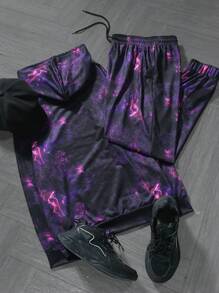 Manfinity LEGND Men All-Over Print Hoodie And Drawstring Sweatpants Set - Multicolor - View 2