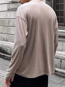 Manfinity VCAY Men's Casual Knitted Drop Shoulder Long Sleeve Half-Zip T-Shirt, Fashionable And Youthful - Khaki - View 2