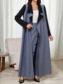 Al Najma 2pcs Women Casual Colorblock Patchwork Long Jacket And Pants Set, Autumn 2 Pieces Set - Blue - View 5
