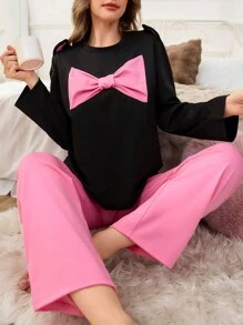 Ensemble de pyjama pour femme adorable avec détail nœud d'oreilles de lapin - Multicolore - Voir 4