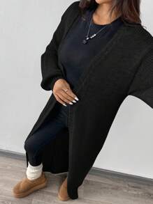 SHEIN EZwear 秋冬款黑色针织女开衫、长袖上衣